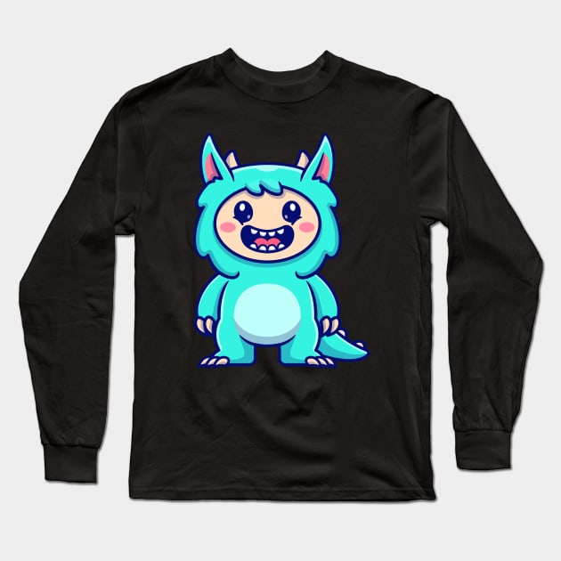 Cute Monster Kid Cartoon Long Sleeve T-Shirt by Catalyst Labs